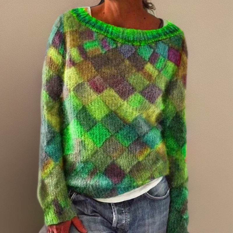 Victoria -  Bequemer, locker sitzender Pullover mit Rautenmuster