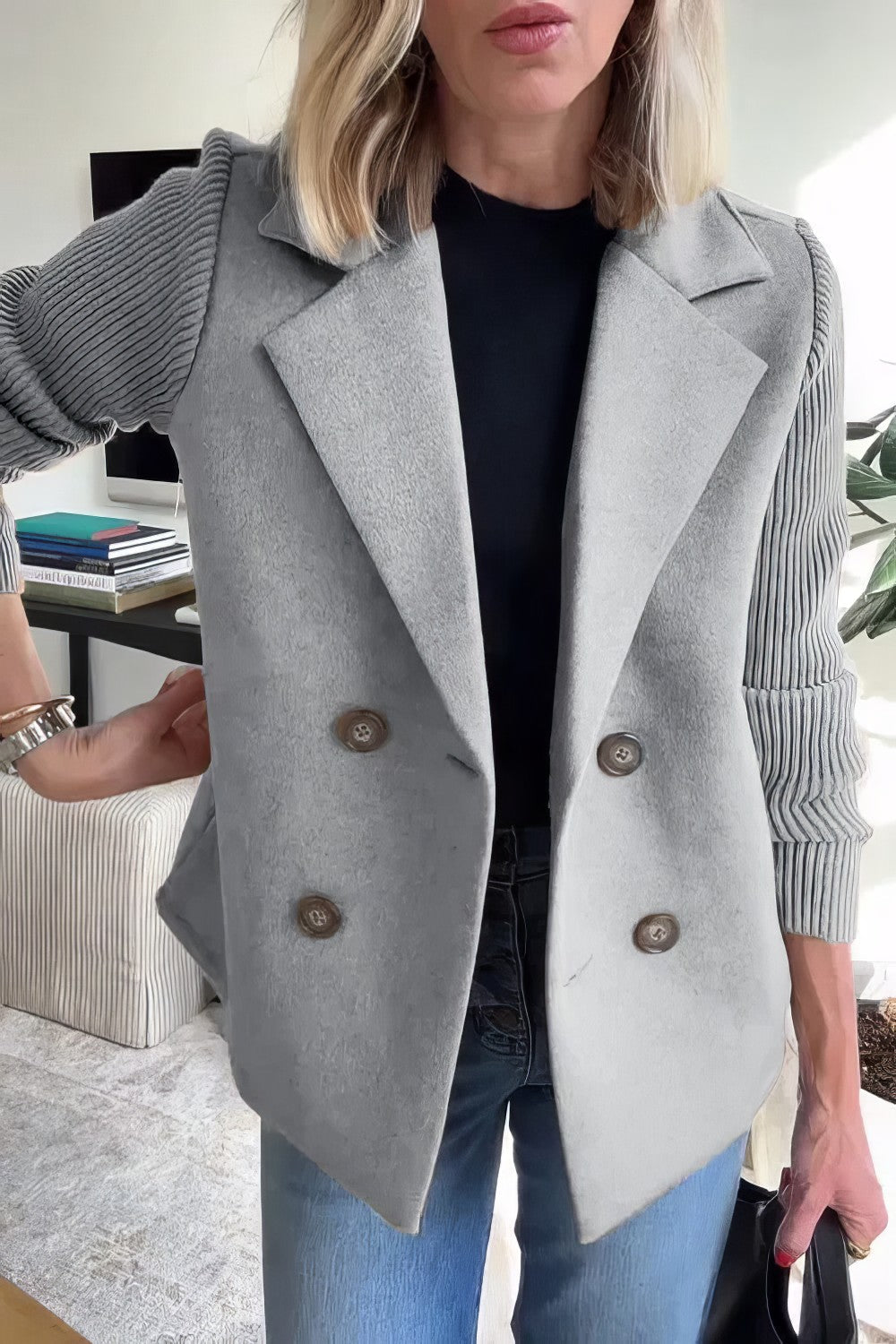 Luca | Langer Cardigan mit Patchwork-Ärmeln, Trendy und Chic